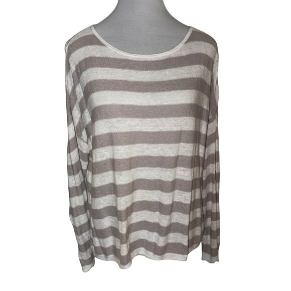 Eileen Fisher Organic Linen Striped Long Sleeve Sweater Top Size S - Picture 1 of 8